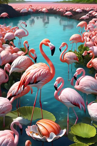 A Group Of Pink Flamingos