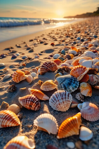 A Group Of Sea Shells On A Beach