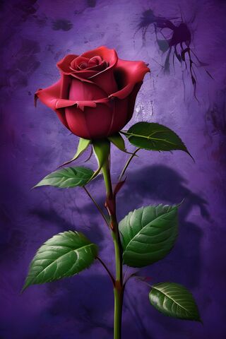 A Red Rose With Green Leaves, Red Black Rose