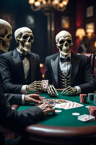 A Couple Of Men Wearing Masks and Playing Poker