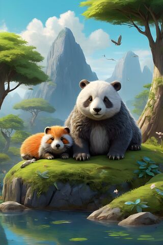 Cozy Companions in Nature 🌿🐼
