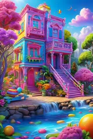 A Colorful House With A Pool and Stairs