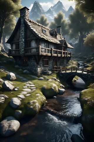 A House With A Stream In Front Of It