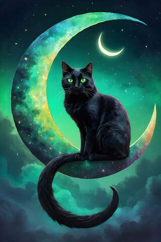 A Cat Sitting On A Crescent Moon
