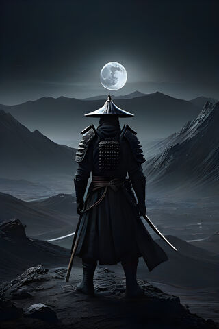 A Person In A Garment With A Hat and A Sword On A Mountain