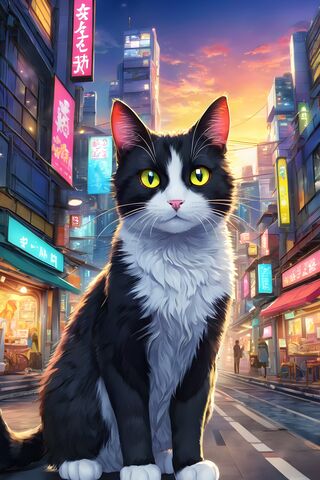 A Cat Sitting On A Sidewalk
