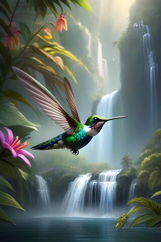 A Hummingbird Flying Over A Flower