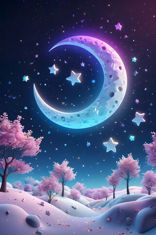 A Blue Sky With Stars and A Moon In The Background