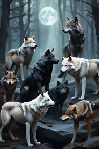 A Group Of Wolves In The Window