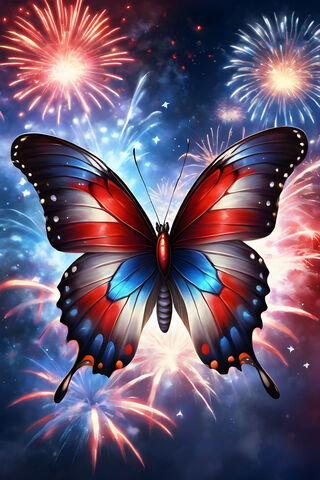 A Butterfly With Fireworks In The Background
