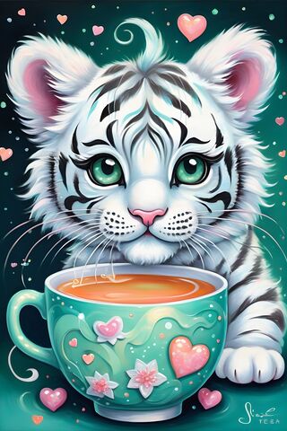 A Cat With A Cup Of Tea