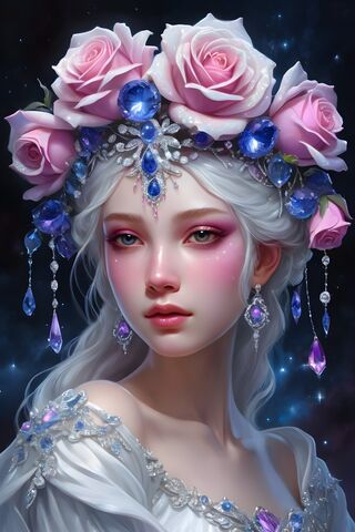A Young Woman In Jewels and Roses On A Headress