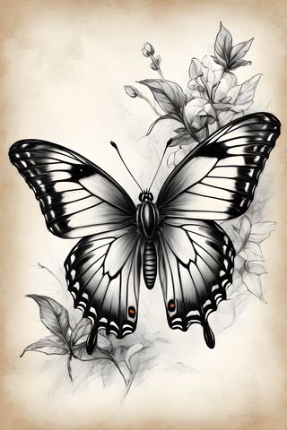 A Black and White Drawing Of A Butterfly