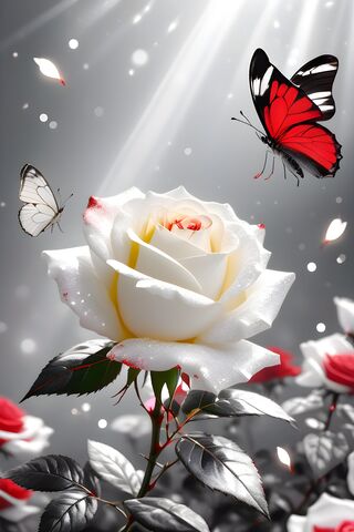 A White Rose With Butterflies On It