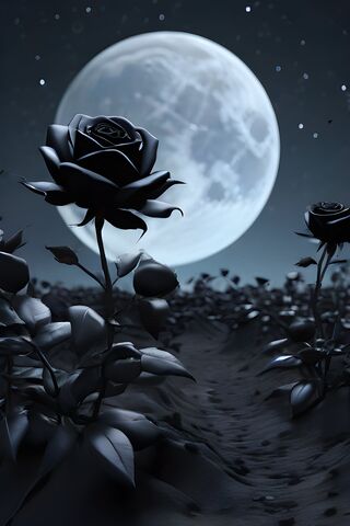 A Group Of Flowers In Front Of A Moon