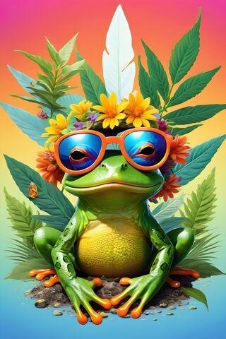 A Frog With Flowers On Its Head