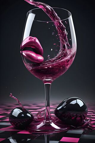 A Glass With A Pink Liquid and A Pink Lips