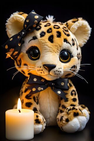 A Cat Wearing A Bow Tie and Holding A Candle