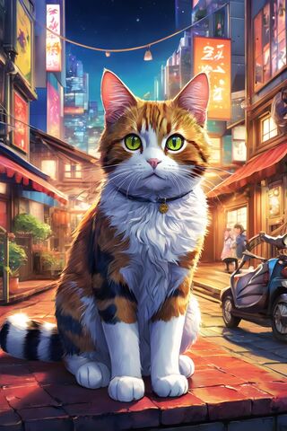 A Cat Sitting On A Sidewalk