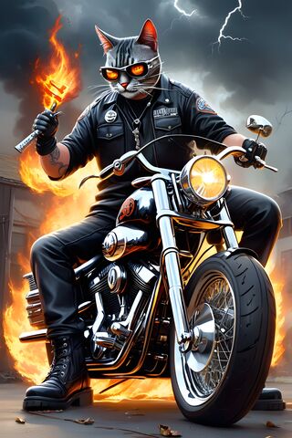 A Cat Wearing A Garment Sitting On A Motorcycle