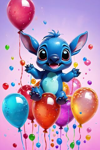 A Blue Cartoon Character With Balloons