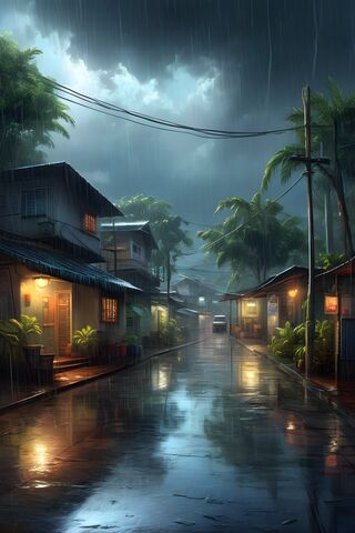Rainy Evening in a Tropical Village 🌧️🏡