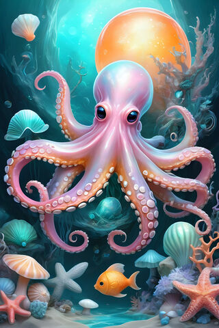 A Purple Octopus With Many Small Fish