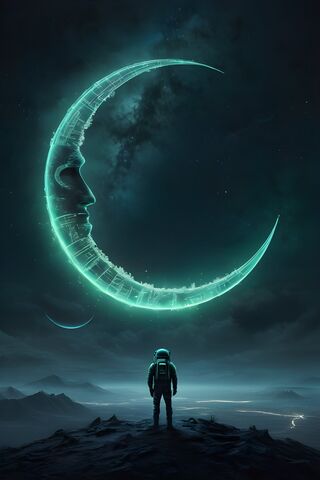 A Person Standing On A Mountain Looking At A Planet In The Sky