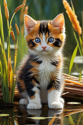 A Kitten Standing In Water