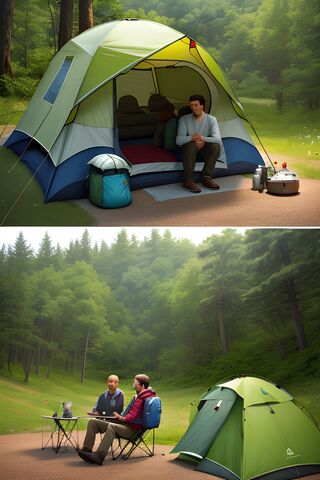 A Man and A Woman Sitting In A Tent With A Couple Of People In It