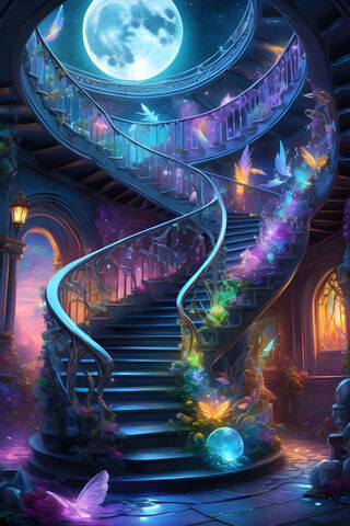 A Spiral Staircase With Lights