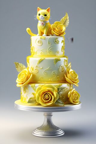 A Yellow Cake With A Cat On Top