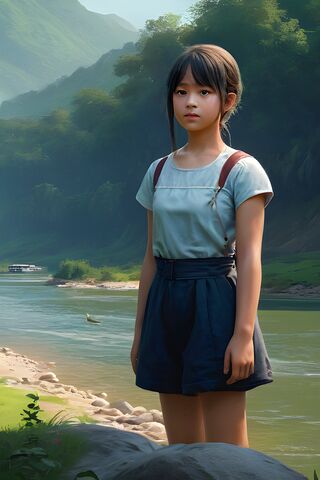 Alone Girl Standing River Side