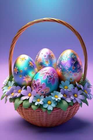 A Basket With Painted Eggs