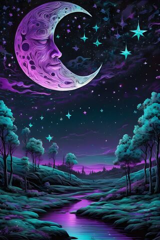 A Group Of Trees With Cresent Moon