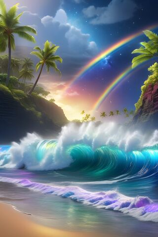 A Rainbow Over A Waterfall
