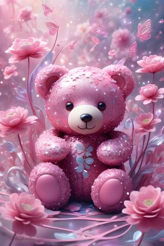A Stuffed Bear On A Flowered Surface