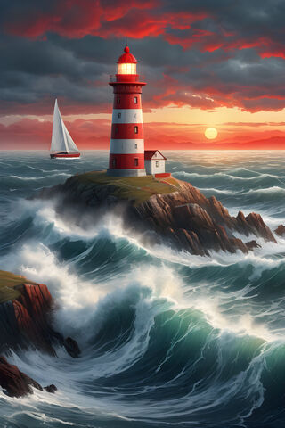 A Lighthouse On A Rocky Island