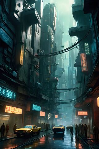 A City Street With Tall..