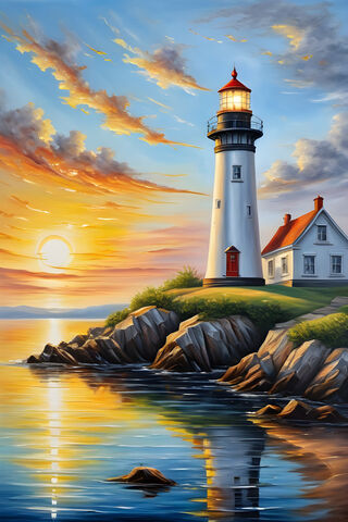 A Lighthouse On A Rocky Island