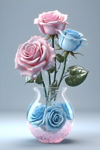 A Vase With Pink and Blue Flowers