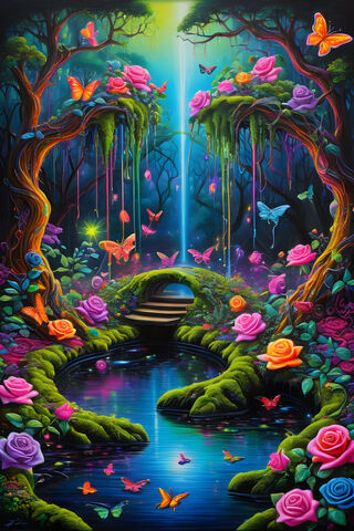 A Painting Of A Pond With Flowers