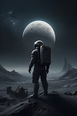 A Man In A Space Suit Holding A Briefcase In Front Of A Planet