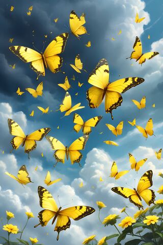 A Group Of Yellow Butterflies