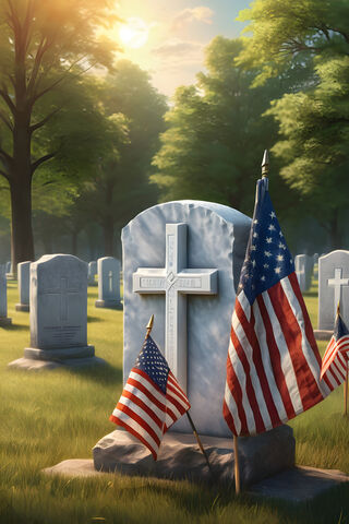 A Cemetery, Military, Headstone With Flags