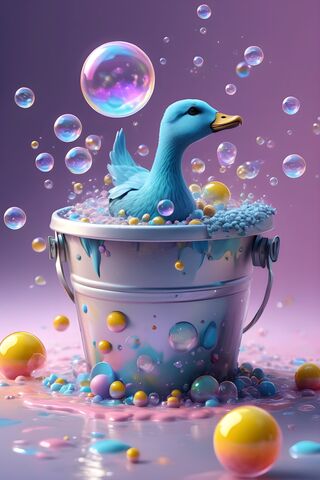 A Blue Bird In A Tub Of Water