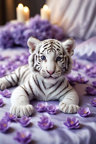 A White Tiger Lying On A Bed
