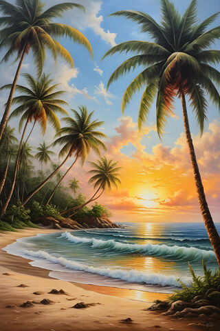 A Beach With Palm Trees and Water