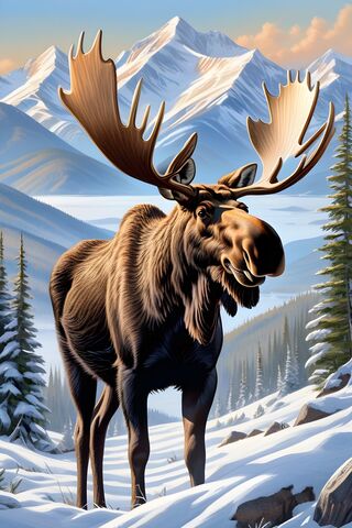 A Moose With Antlers In The Snow