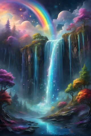 A Waterfall With Colorf..